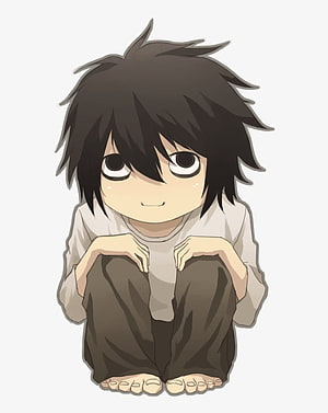 L from Death Note Chibi Anime Character Sitting Cross-Legged HD phone wallpaper