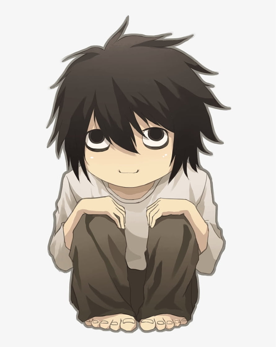 L from Death Note Chibi Anime Character Sitting Cross-Legged HD phone wallpaper