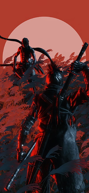 Sekiro Shadows Die Twice Samurai Confrontation in Red Mist and Tall Grass HD phone wallpaper