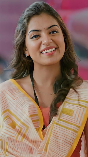 Nazriya Nizam in Traditional Attire with Warm Smile and Patterned Dupatta HD phone wallpaper