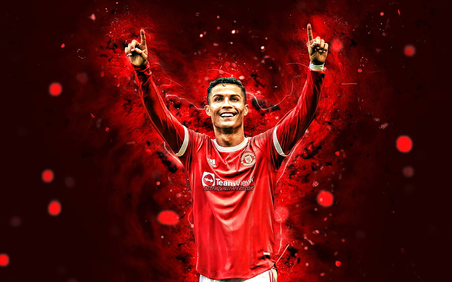 Cristiano Ronaldo Manchester United Celebration Portrait With Dramatic Red Particle Effects HD wallpaper