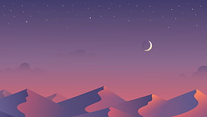 Minimalist Mountain Landscape with Crescent Moon and Starry Night Sky HD wallpaper