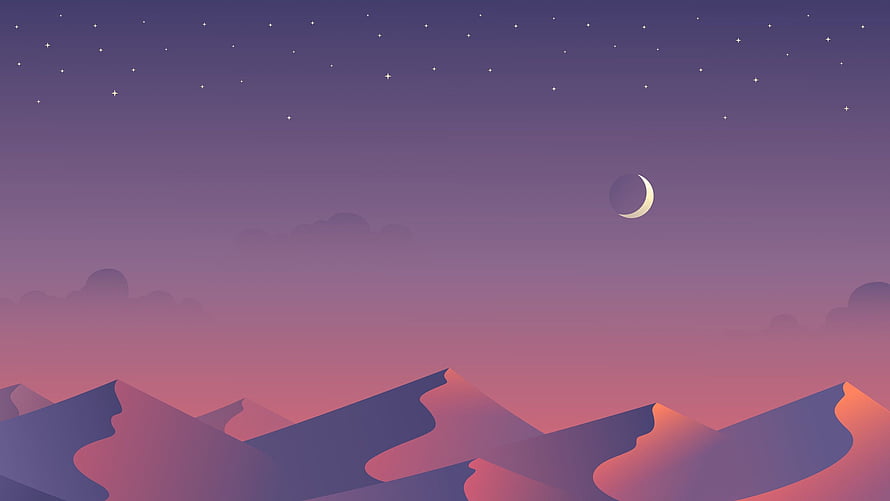 Minimalist Mountain Landscape with Crescent Moon and Starry Night Sky HD wallpaper