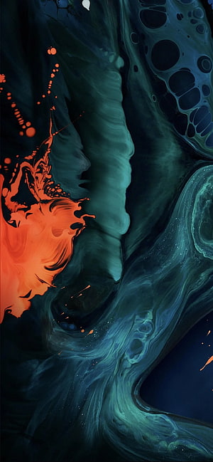 Abstract Fluid Art with Swirling Teal and Vibrant Orange Ink Patterns HD phone wallpaper