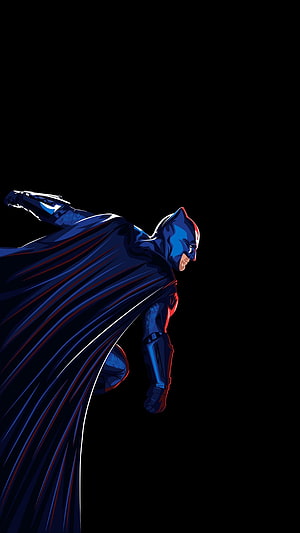 Batman in Dynamic Flight Pose with Flowing Cape Against Black Background HD phone wallpaper