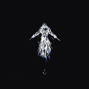 Assassin's Creed Dark Fly Parallax Artwork with Glowing White Figure on Black Background HD phone wallpaper
