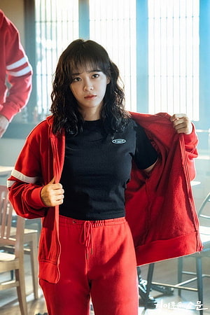 Kim Sejeong in Red Tracksuit from The Uncanny Counter HD phone wallpaper