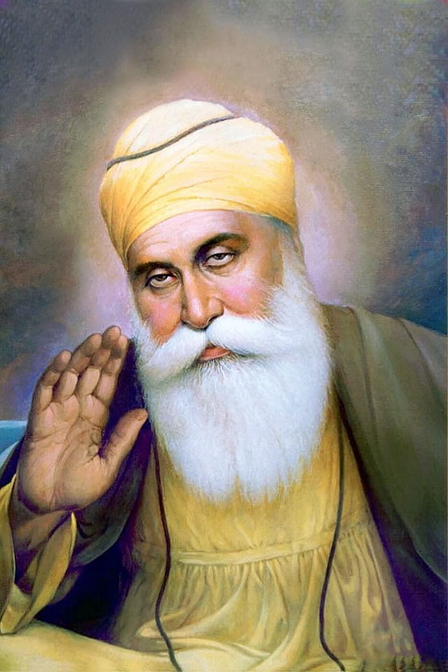 Guru Nanak Dev Ji Portrait in Traditional Yellow Turban and Robe HD phone wallpaper