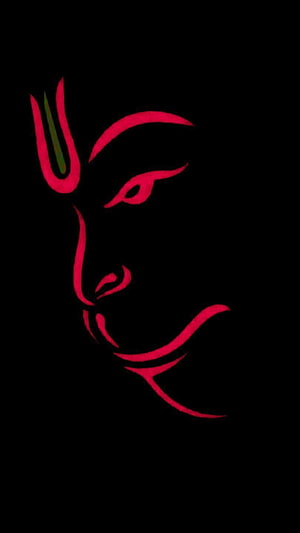 Minimalist Line Art of Lord Hanuman Profile in Crimson on Black Background HD phone wallpaper