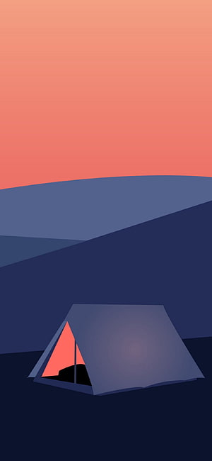 Minimalist Camping Tent at Dusk with Warm Interior Glow and Rolling Hills HD phone wallpaper