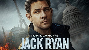 Tom Clancy's Jack Ryan Series Poster Featuring John Krasinski Against Paris and Washington Landmarks HD wallpaper
