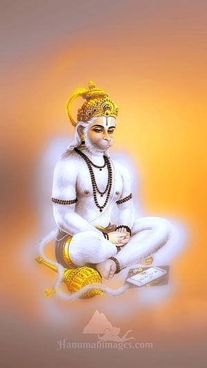 Hanuman in Meditative Pose with Golden Crown and Rudraksha Beads, Hanuman Meditation HD phone wallpaper