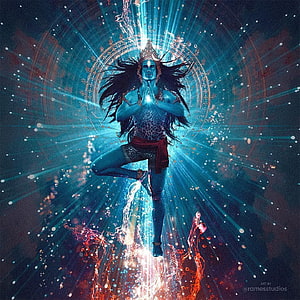 Divine Krishna in Cosmic Meditation with Radiant Light and Water Splashes HD phone wallpaper