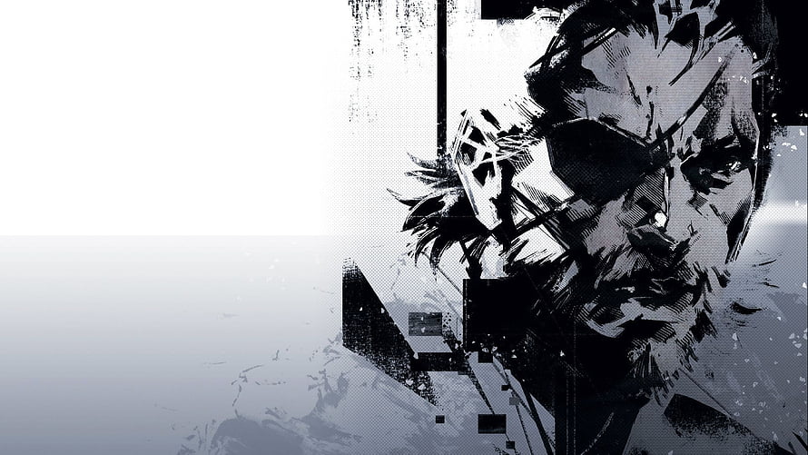 Metal Gear Solid 5 Monochrome Glitch Art Portrait of a Stubble-Bearded Soldier HD wallpaper