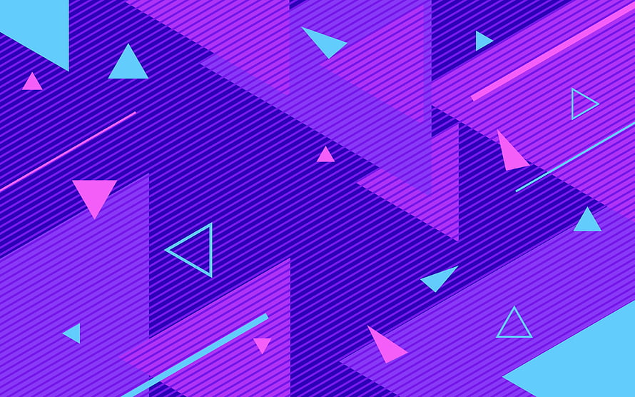 Vibrant Purple Geometric Abstraction with Neon Triangles and Retro Diagonal Lines HD wallpaper