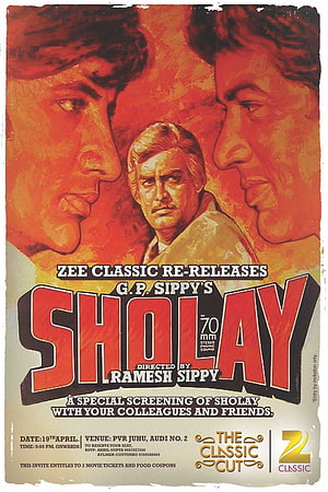 Sholay Classic Bollywood Movie Poster Artwork Featuring Ramesh Sippy Direction HD phone wallpaper