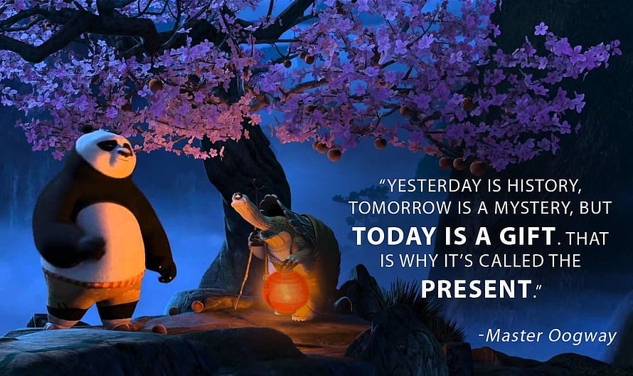 Kung Fu Panda Po and Master Oogway Under Blossoming Tree at Night HD wallpaper