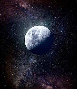 Gibbous Moon Floating in Deep Space with Milky Way Nebulae and Star Fields HD phone wallpaper