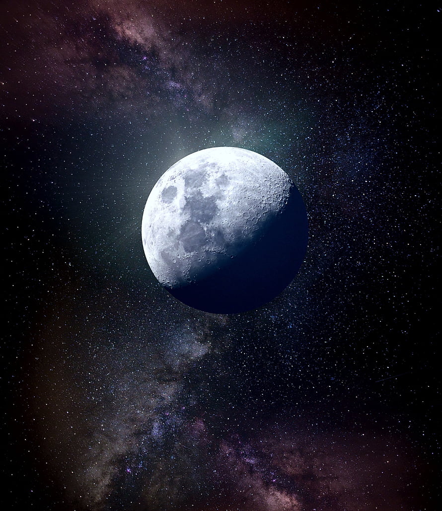 Gibbous Moon Floating in Deep Space with Milky Way Nebulae and Star Fields HD phone wallpaper