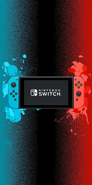 Nintendo Switch Console with Neon Blue and Red Paint Splatter on Dark Background HD phone wallpaper