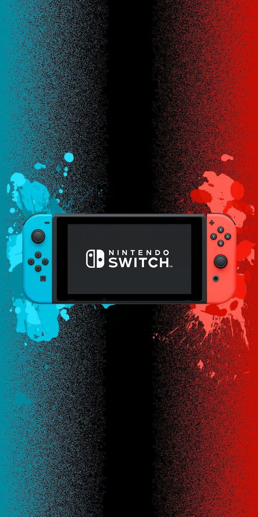 Nintendo Switch Console with Neon Blue and Red Paint Splatter on Dark Background HD phone wallpaper