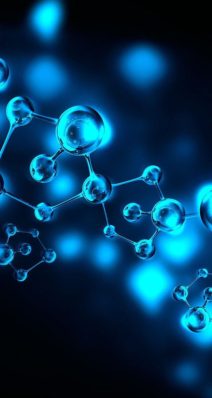 Glowing Blue Molecular Structure 3D Render with Bokeh Background HD phone wallpaper