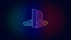 Neon PlayStation Logo with Rainbow Gradient Glow on Dark Background HD wallpaper