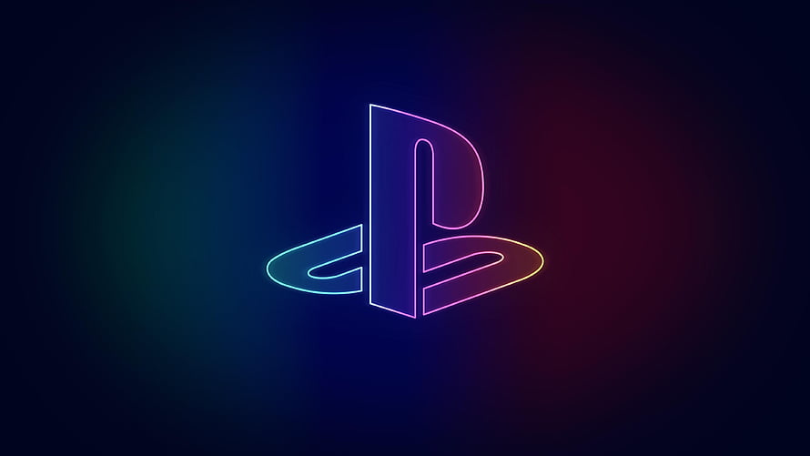 Neon PlayStation Logo with Rainbow Gradient Glow on Dark Background HD wallpaper