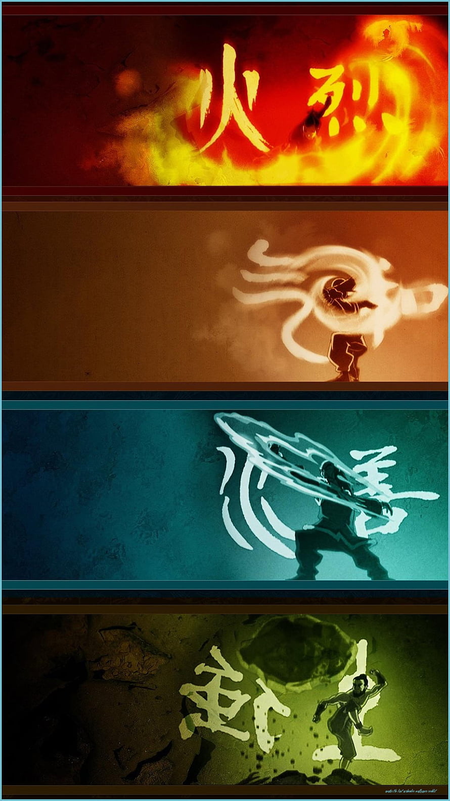 Avatar The Last Airbender Four Elements Fire Water Earth Air Calligraphy Artwork HD phone wallpaper