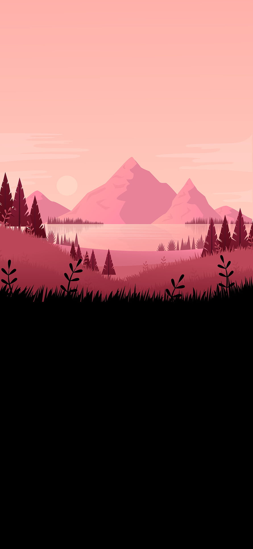 Pink Mountain Lake Landscape with Pine Trees and Sunset Sky HD phone wallpaper