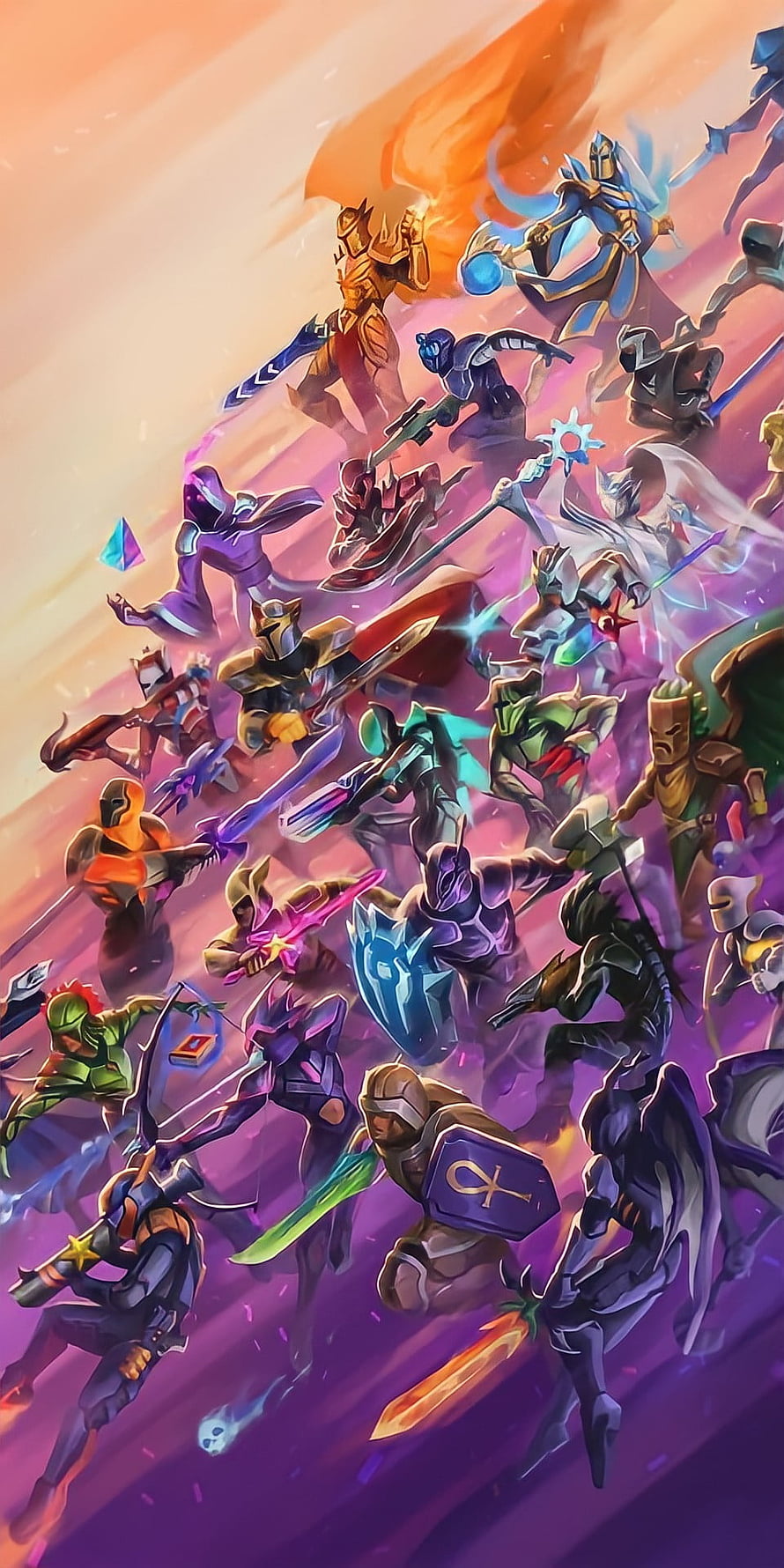 Terraria Character Ensemble in Dynamic Combat Pose with Vibrant Fantasy Art Style HD phone wallpaper