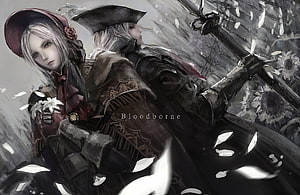 Lady Maria and the Hunter in a Dark Fantasy Bloodborne Illustration HD wallpaper