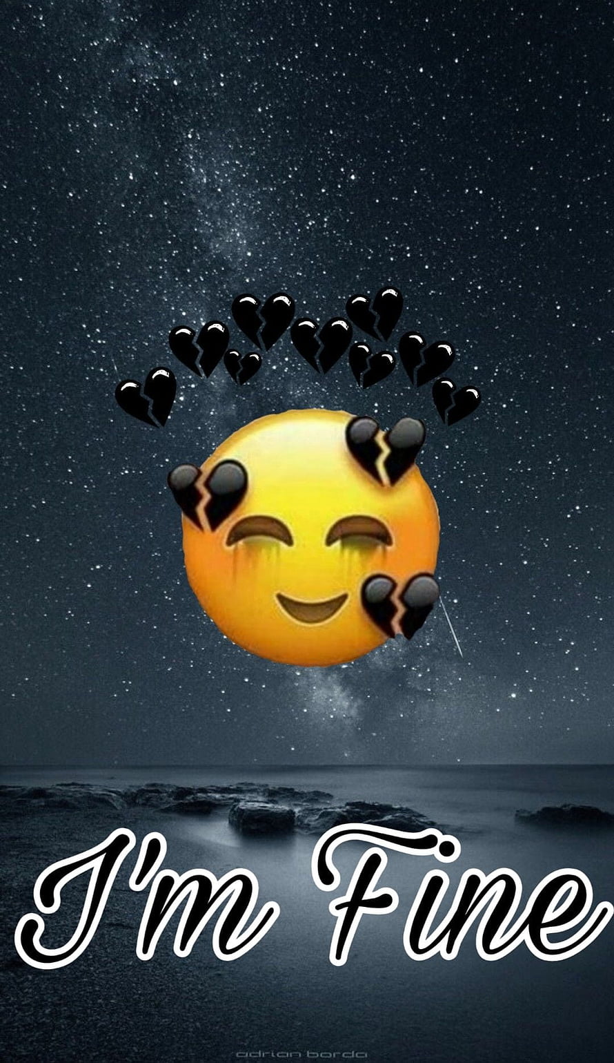 Smiling Emoji With Broken Hearts Against Starry Night Sky HD phone wallpaper