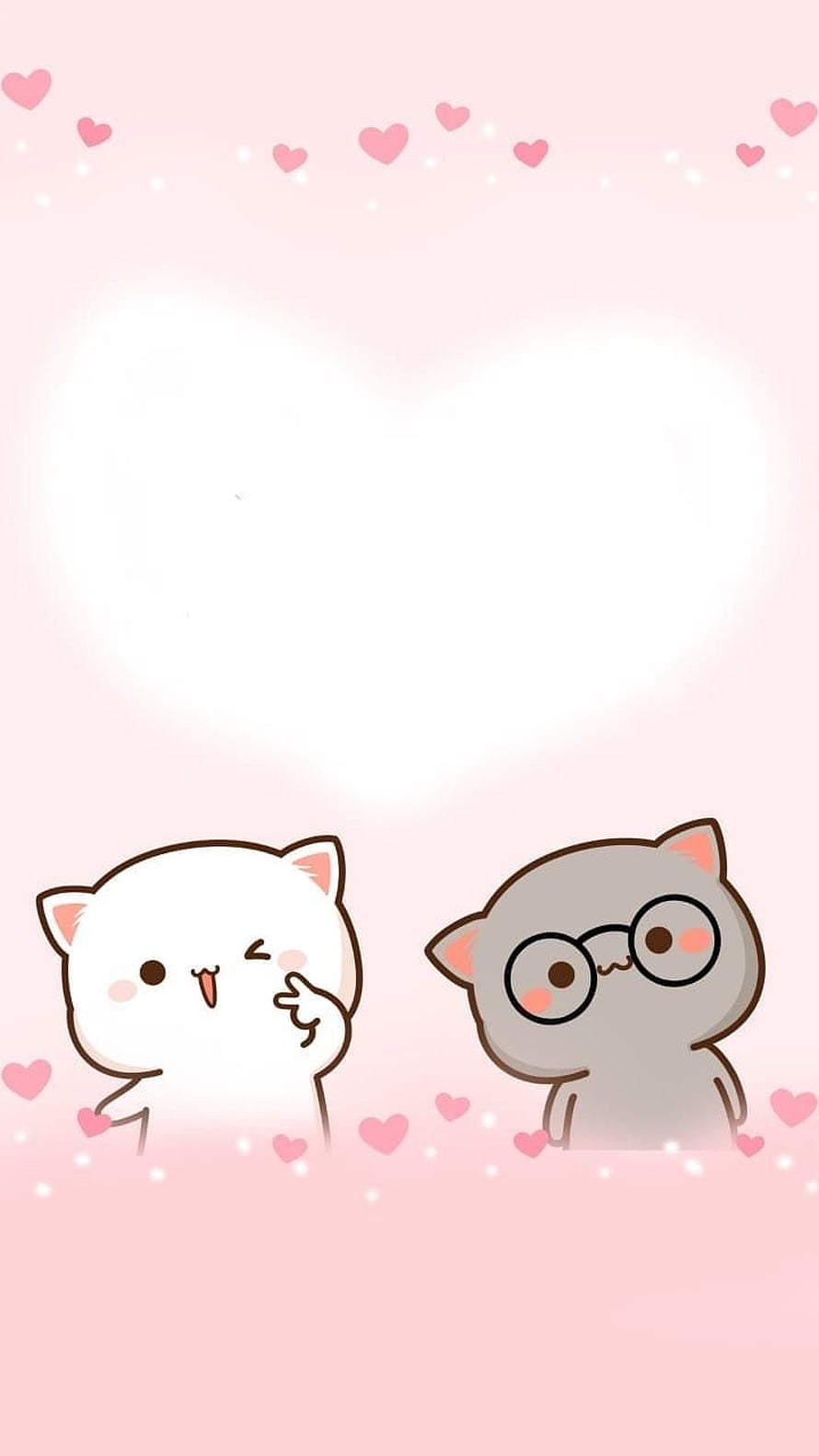 Cute Chibi Cartoon Cats with Hearts on Soft Pink Background HD phone wallpaper
