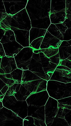 Neon Green Fracture Pattern on Black Background Abstract Digital Art HD phone wallpaper