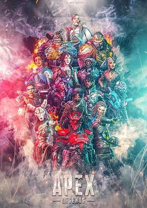 Apex Legends Full Roster Character Lineup Poster with Fiery Smoke Background HD phone wallpaper