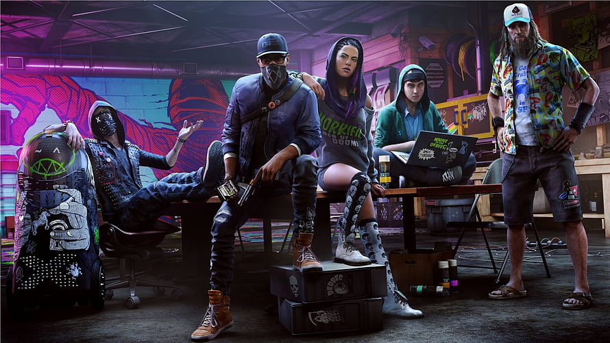 Watch Dogs 2 DedSec Crew in Neon-Lit Hacker Hideout HD wallpaper