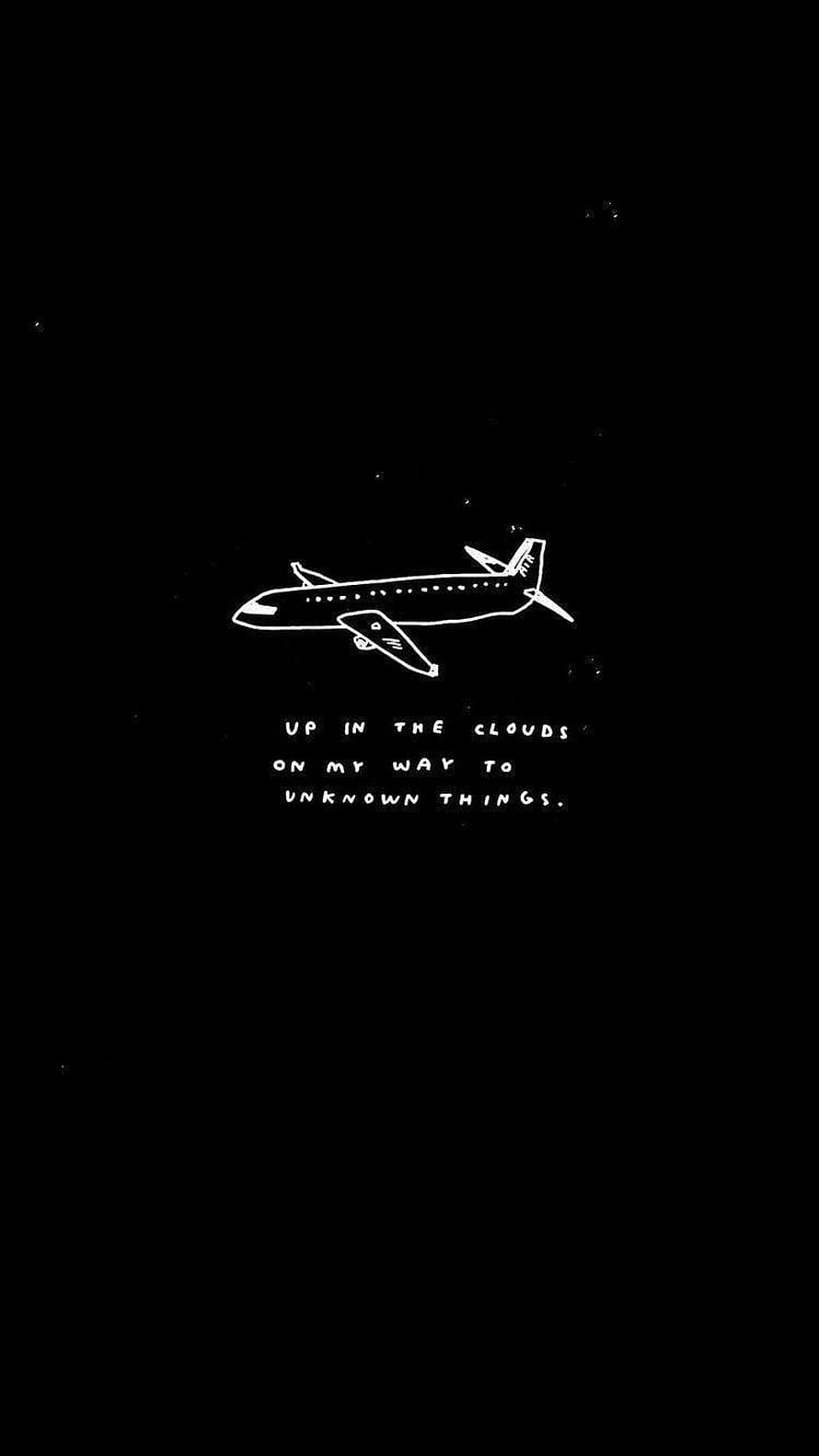 Minimalist White Airplane Line Drawing on Black Background with Inspirational Quote HD phone wallpaper