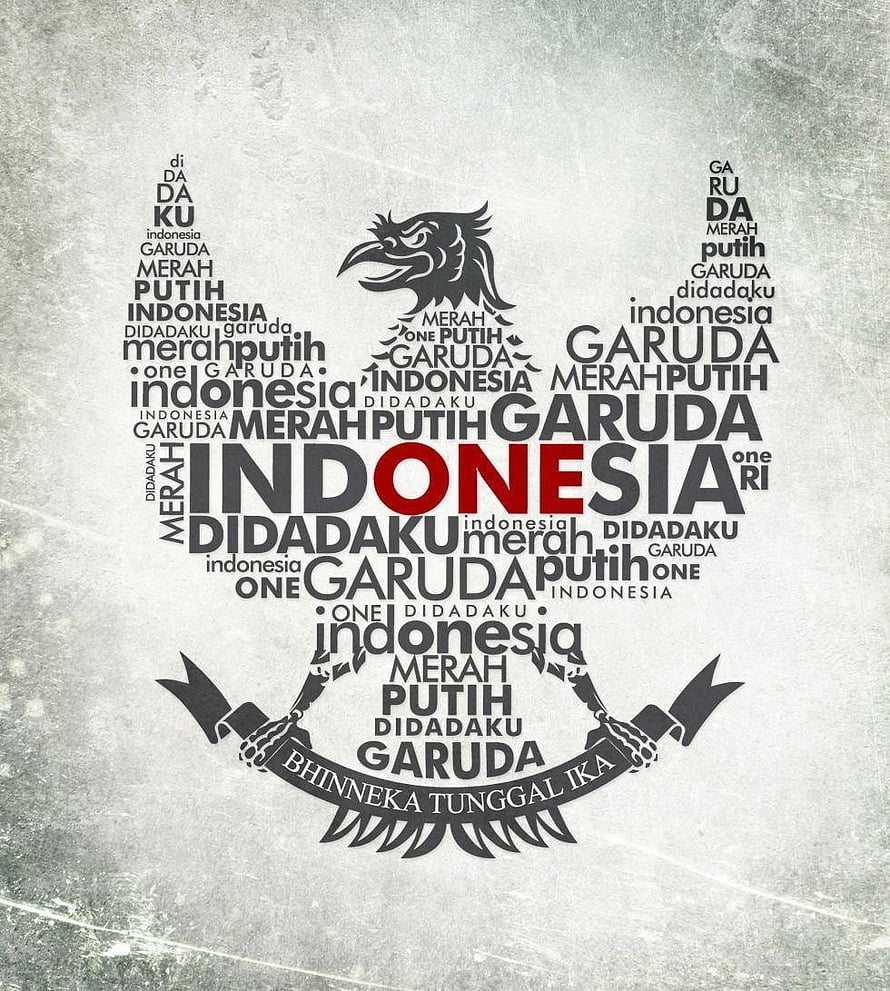 Indonesia Garuda Typography Art with Bhinneka Tunggal Ika Motto and National Emblem Design HD phone wallpaper