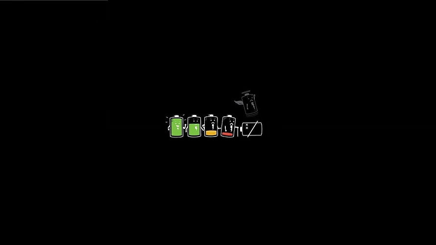 Cute Cartoon Battery Icons Showing Charging Levels on Black Background HD wallpaper