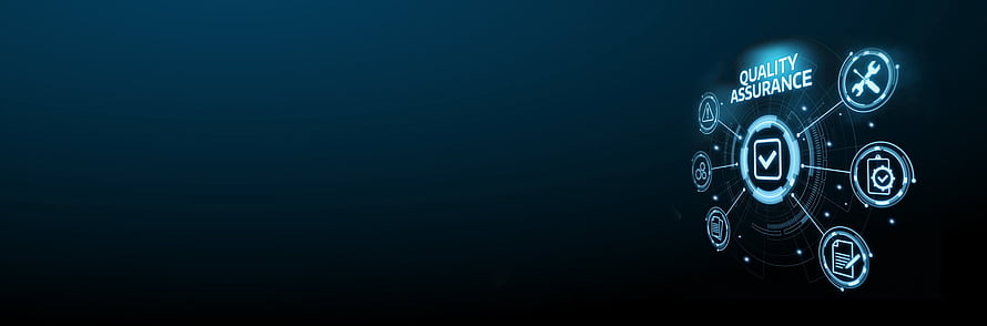 Quality Assurance Concept with Glowing Digital Icons on Dark Blue Background HD wallpaper