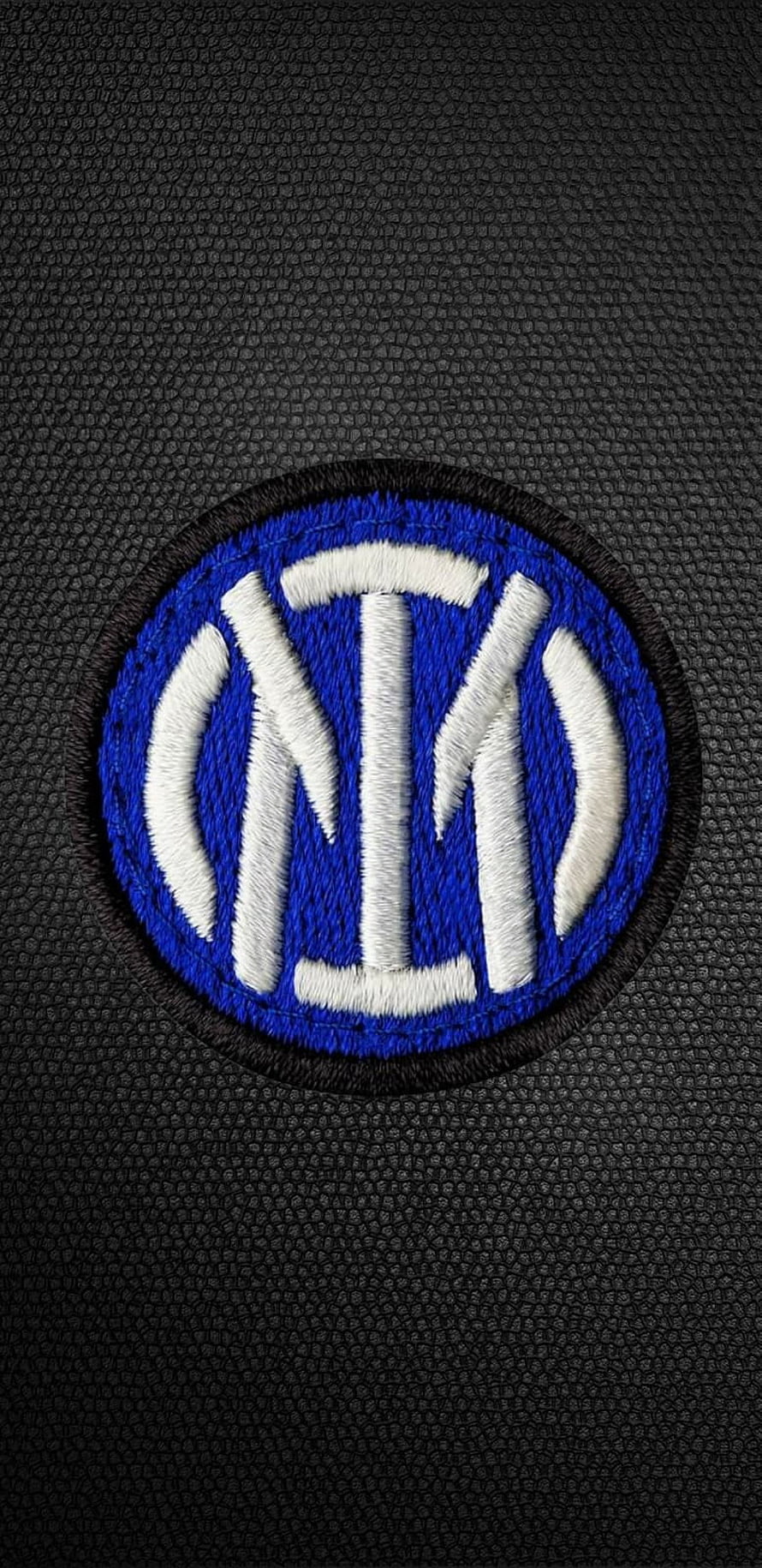 Inter Milan Embroidered Club Crest on Black Leather Texture Background HD phone wallpaper