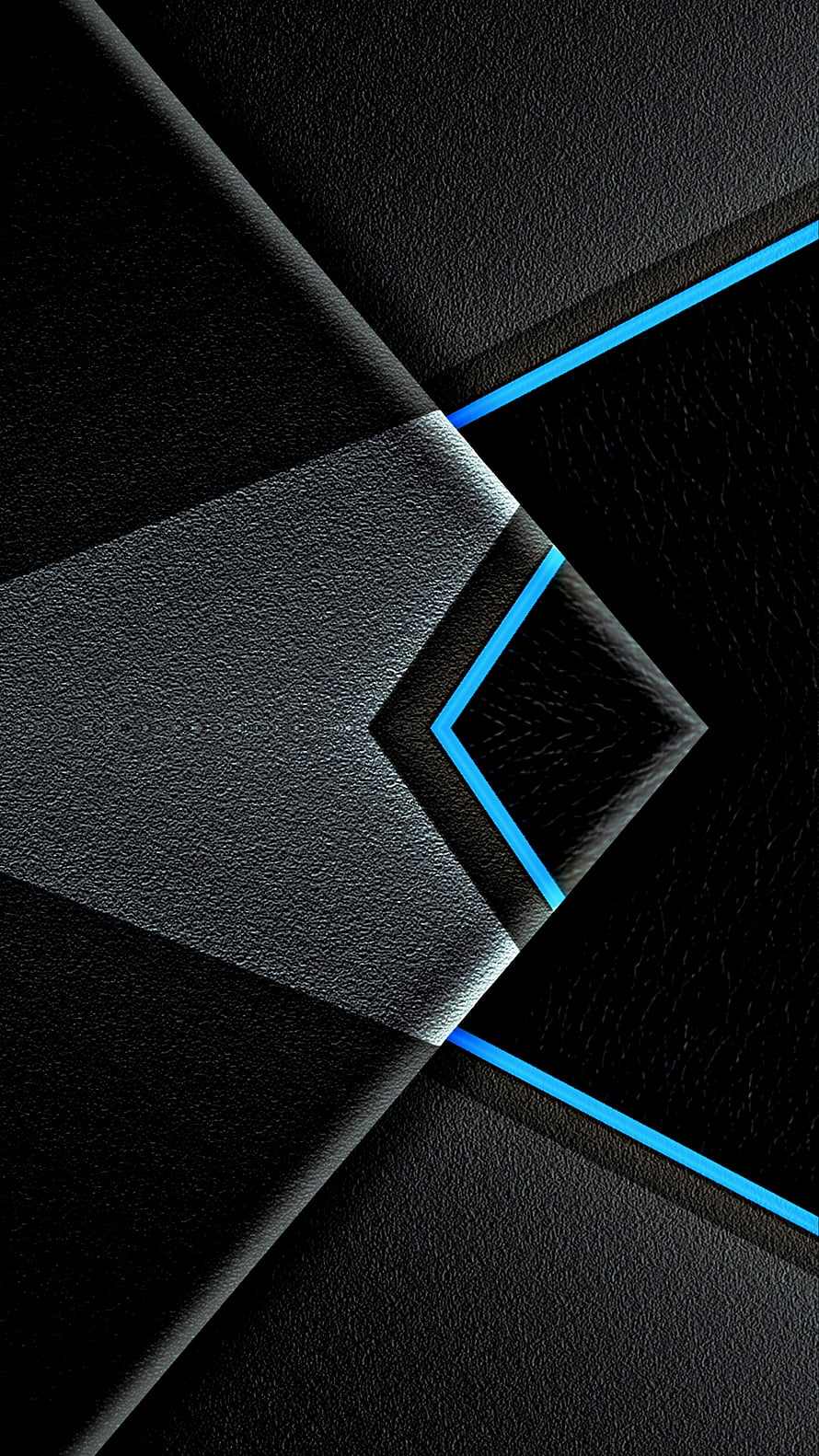 Sleek Black Geometric Abstract Wallpaper with Neon Blue Accents and Textured Surfaces HD phone wallpaper