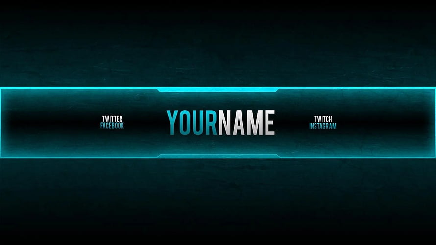Gaming Streamer Banner Template with Cyan Neon Frame and Social Media Links HD wallpaper