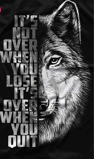 Black and White Alpha Wolf Portrait with Motivational Quote on Dark Background HD phone wallpaper