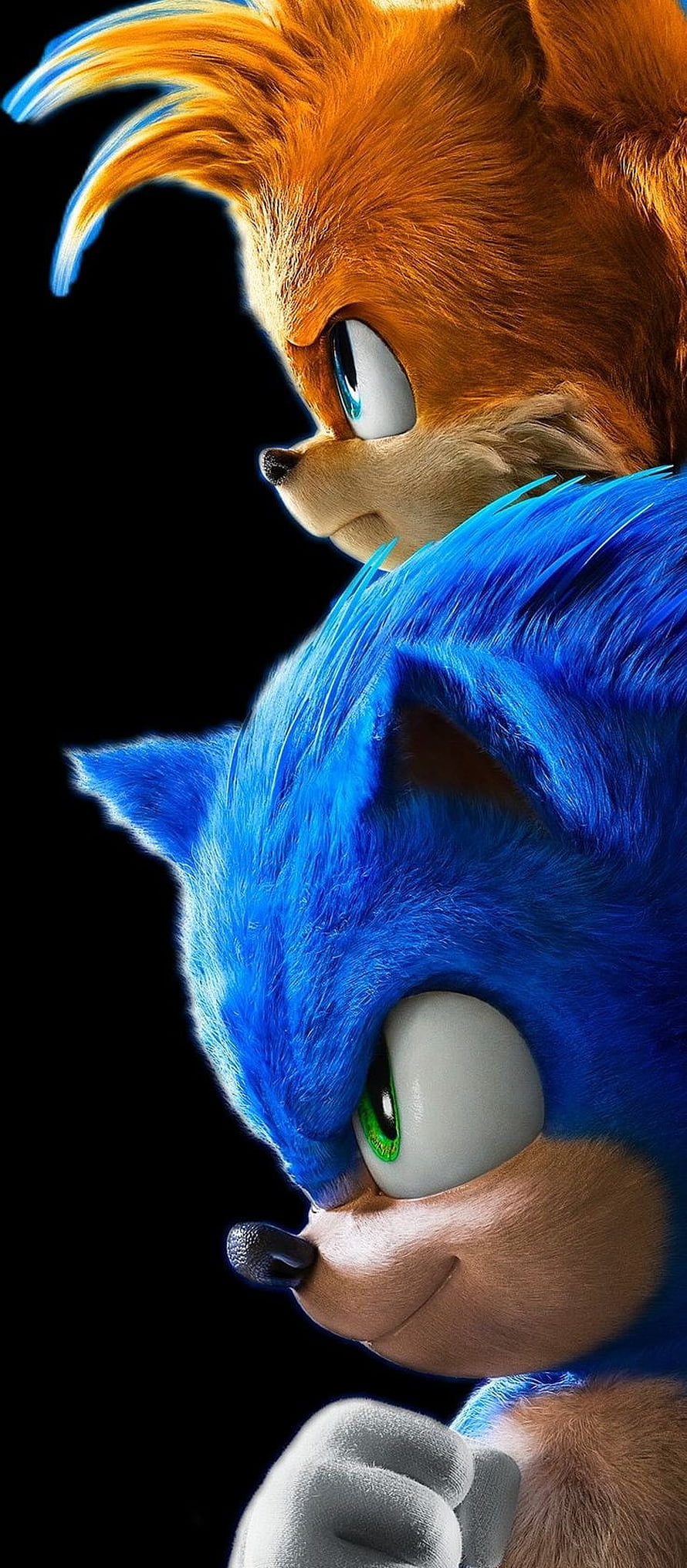Sonic the Hedgehog and Tails Cinematic Close-Up Portrait on Black Background HD phone wallpaper