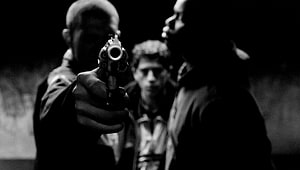 La Haine Movie Scene With Handgun Pointed At Confrontation HD wallpaper