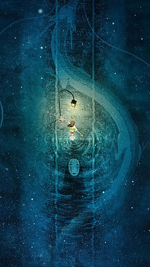 Spirited Away: Chihiro and Haku in the Underwater World with No-Face HD phone wallpaper