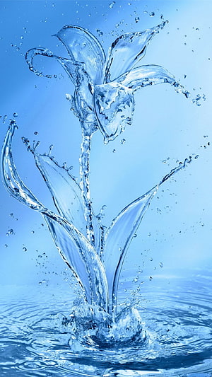 Elegant Water Lily Splash Sculpture on Blue Background HD phone wallpaper