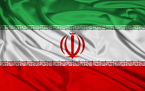 Iran National Flag Waving in Wind with Green White and Red Stripes and Central Emblem HD wallpaper